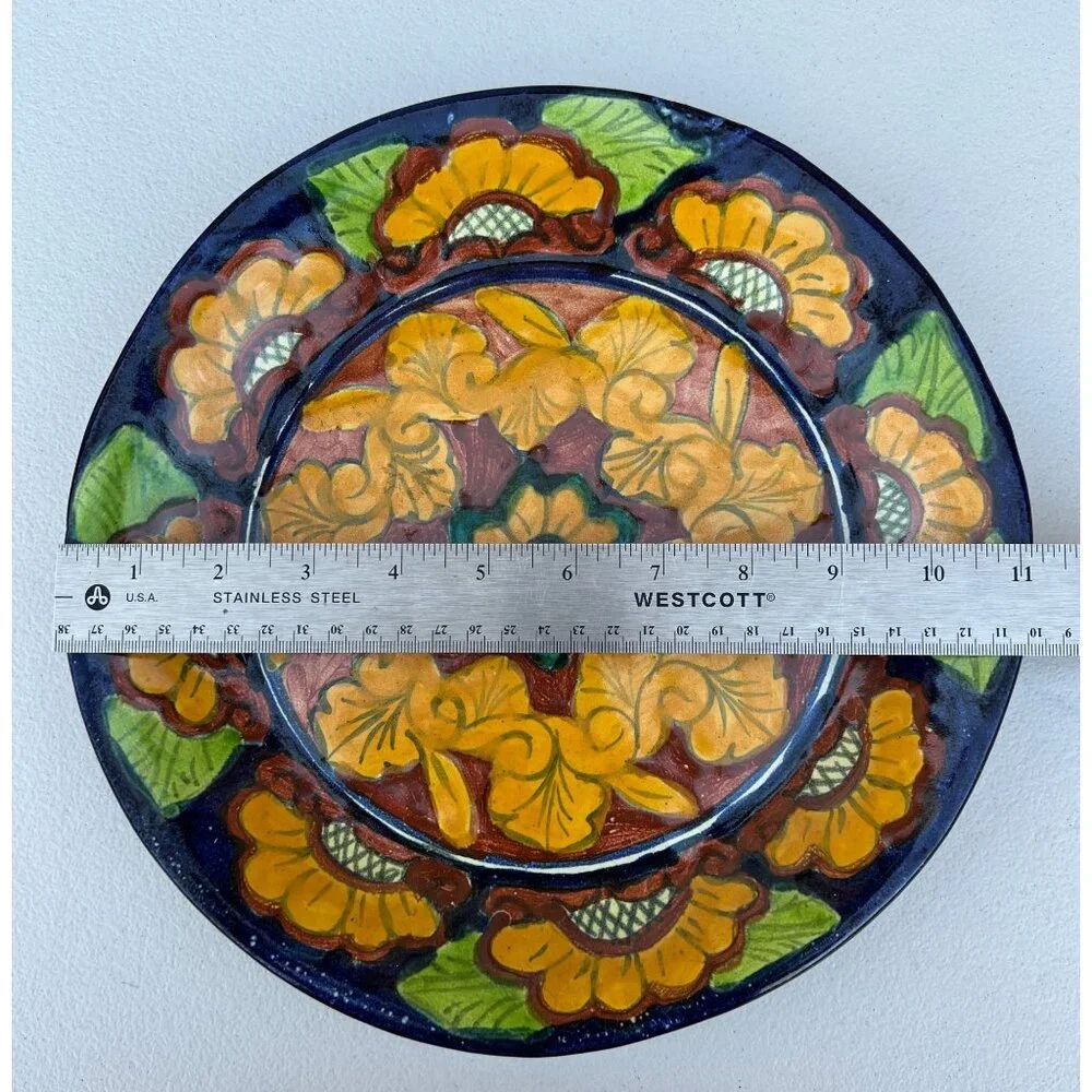 Signed Talavera Plate Ceramic Floral Design 11 3/16